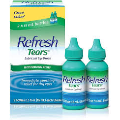 Lubricating Tears Eye Drops 0.5% Carboxymethylcellulose in 15 ml bottle, vision care product for dry eyes by Pasteur Pharmacy.
