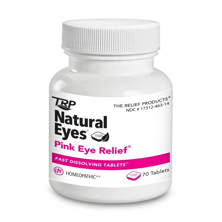TRP Natural Pink Eye Relief Tablets by Pasteur Pharmacy, 70 count, for soothing eye discomfort and supporting eye health.