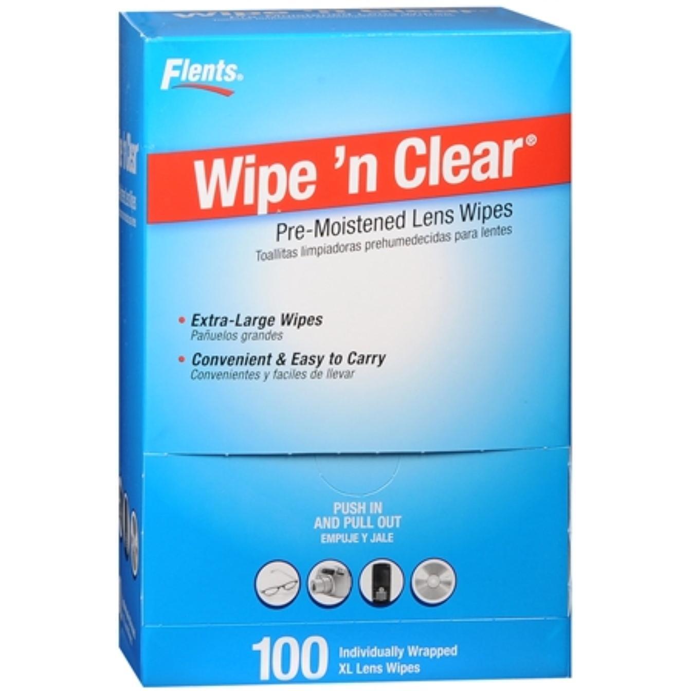 Wipe 'N Clear Lens Cleaning Wipes from Pasteur Pharmacy with desktop dispenser, 100 count, for cleaning glasses and lenses.