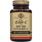 Solgar Ester-C Plus 500 mg Vitamin C supplement in 45 capsules, natural orange-colored capsules for immune support.