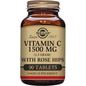 Solgar Vitamin C with Rose Hips tablets in bottle, 1500 mg, dietary supplement for immune support.