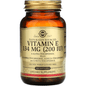 Solgar Vitamin E 134 mg (200 IU) softgels, vitamin E supplement in clear softgel capsules on a white background
