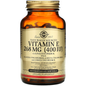 Solgar Vitamin E 268 mg (400 IU) vegetarian softgels, dietary supplement for skin and antioxidant support.