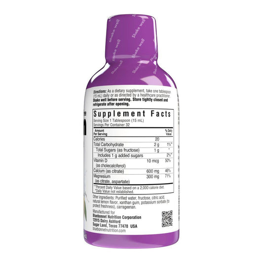Bluebonnet Liquid Calcium Magnesium Citrate with Vitamin D3 in lemon flavor, 16 oz bottle, dietary supplement for bone health