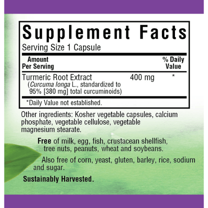 Bluebonnet Turmeric Root Extract capsules in a bottle, dietary supplement by Pasteur Pharmacy for joint health and anti-inflammatory support.