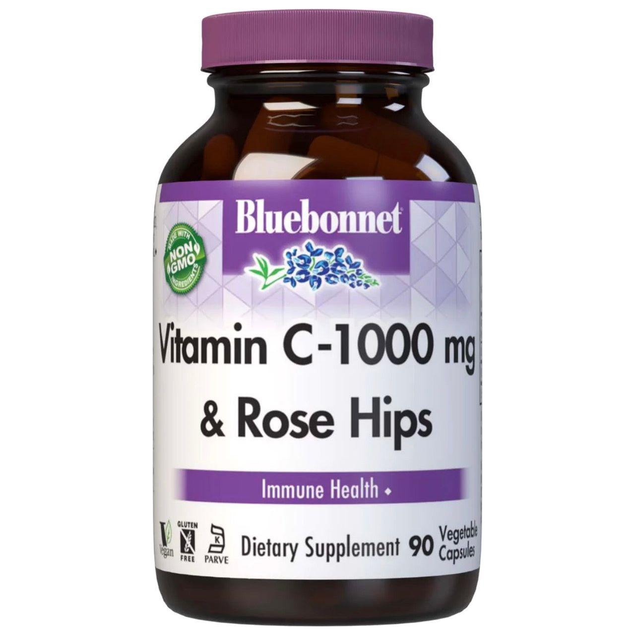 BlueBonnet Vitamin Plus Rosehips C supplement in 90 vegetable capsules, dietary vitamin supplement by Pasteur Pharmacy