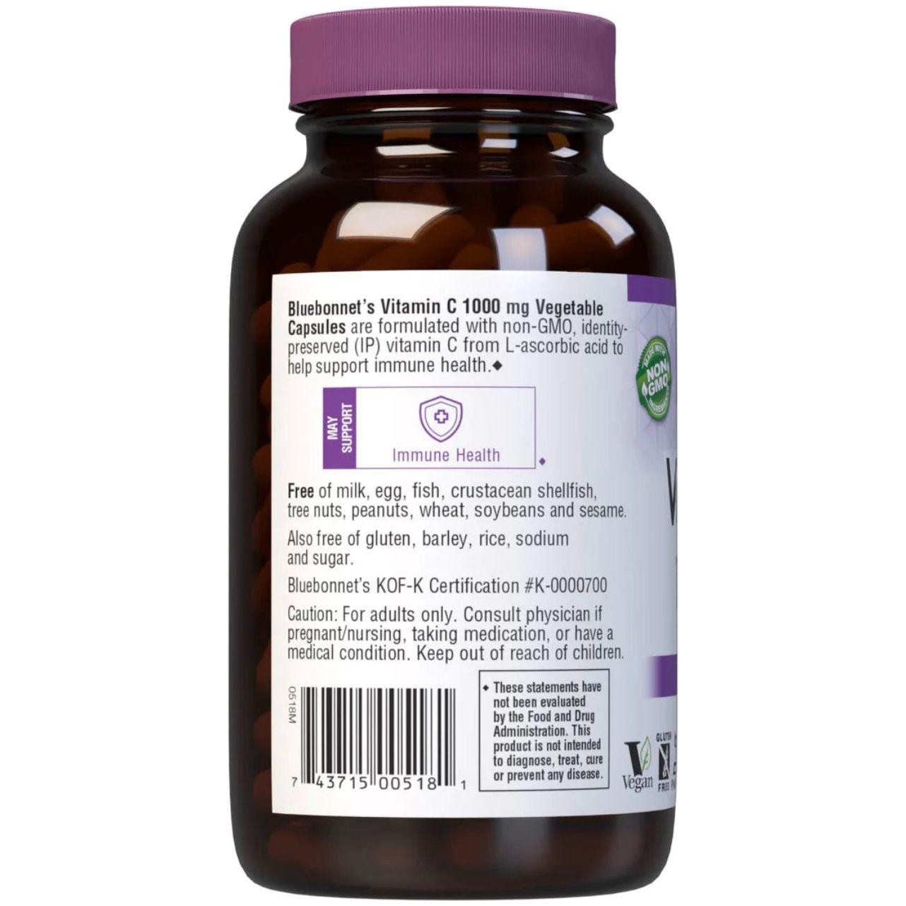 Bluebonnets Vitamin C 1000 mg supplement in 180 capsules, natural vitamin supplement by Pasteur Pharmacy