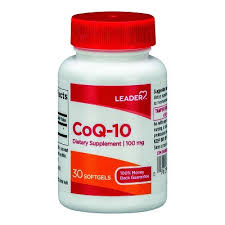 Leader Coenzyme Q10 100 mg softgels, dietary vitamin supplement for energy support, 30 softgels from Pasteur Pharmacy.