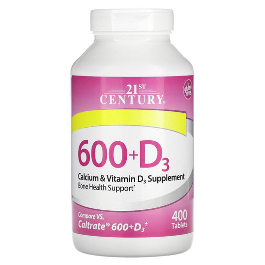 21st Century Calcium and Vitamin D3 supplement bottles with 400 tablets, natural health vitamins and supplements from Pasteur Pharmacy