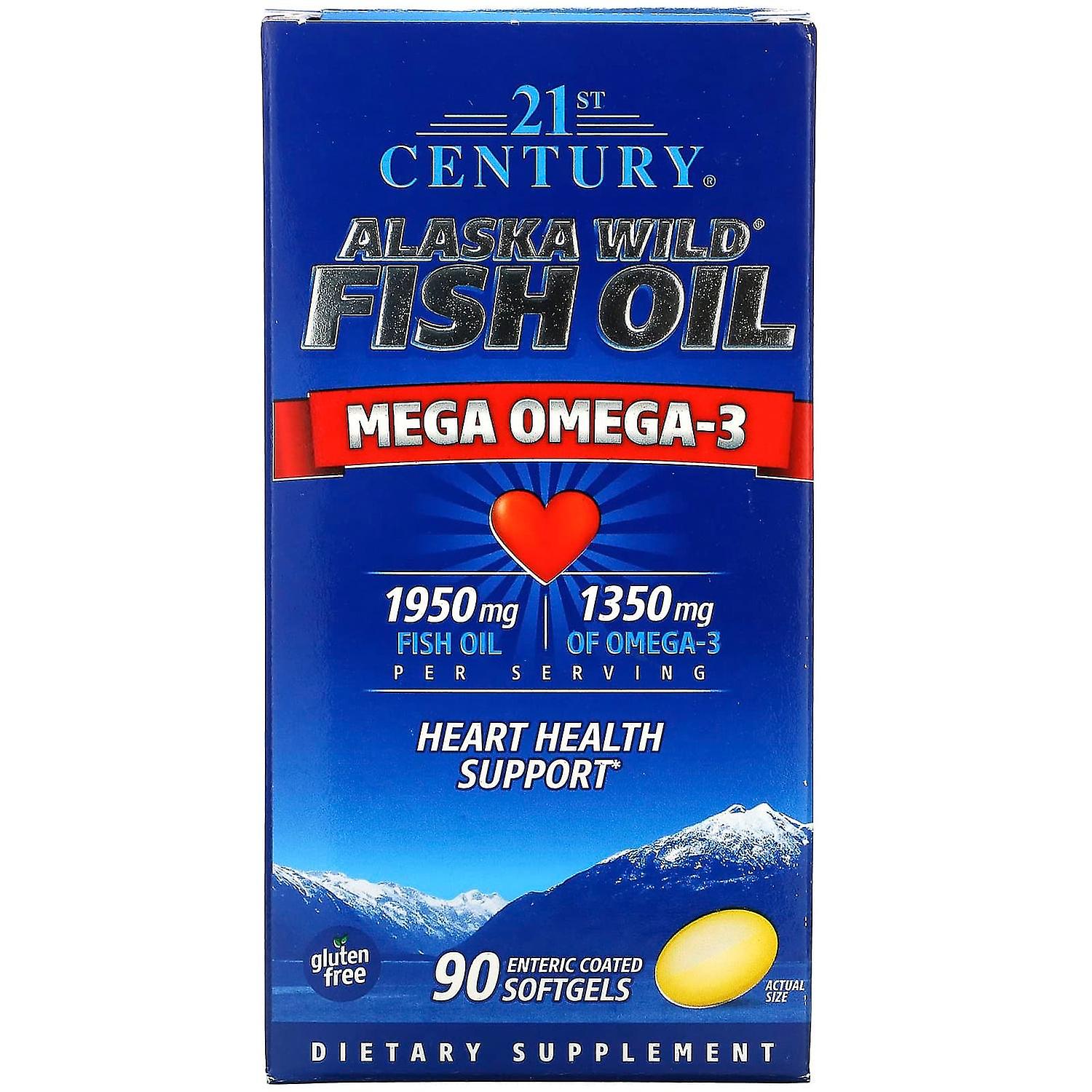 Bottle of 21st Century Alaska Wild Fish Oil softgels in a bottle labeled Vitamins & Supplements by Pasteur Pharmacy.