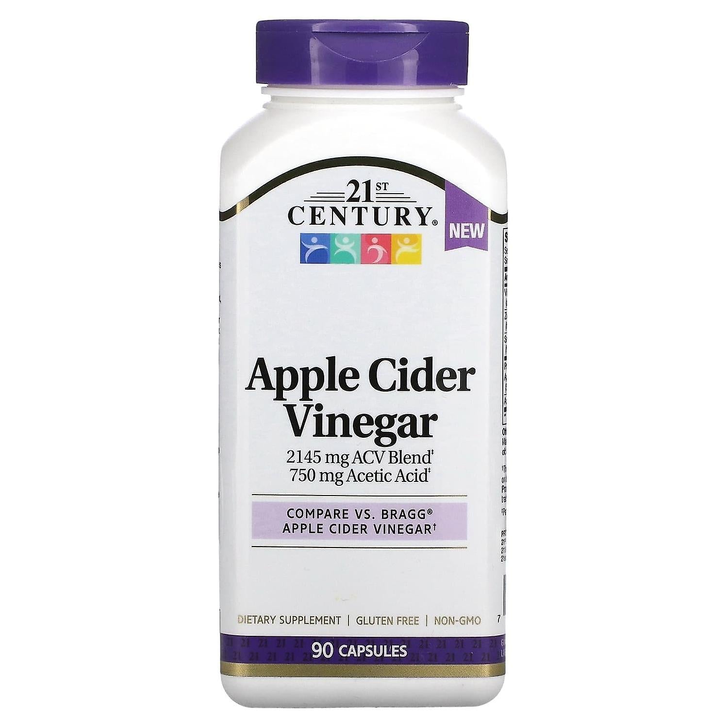 Bottle of 21st Century Apple Cider Vinegar capsules from Pasteur Pharmacy, showing the label and 90 capsules inside.