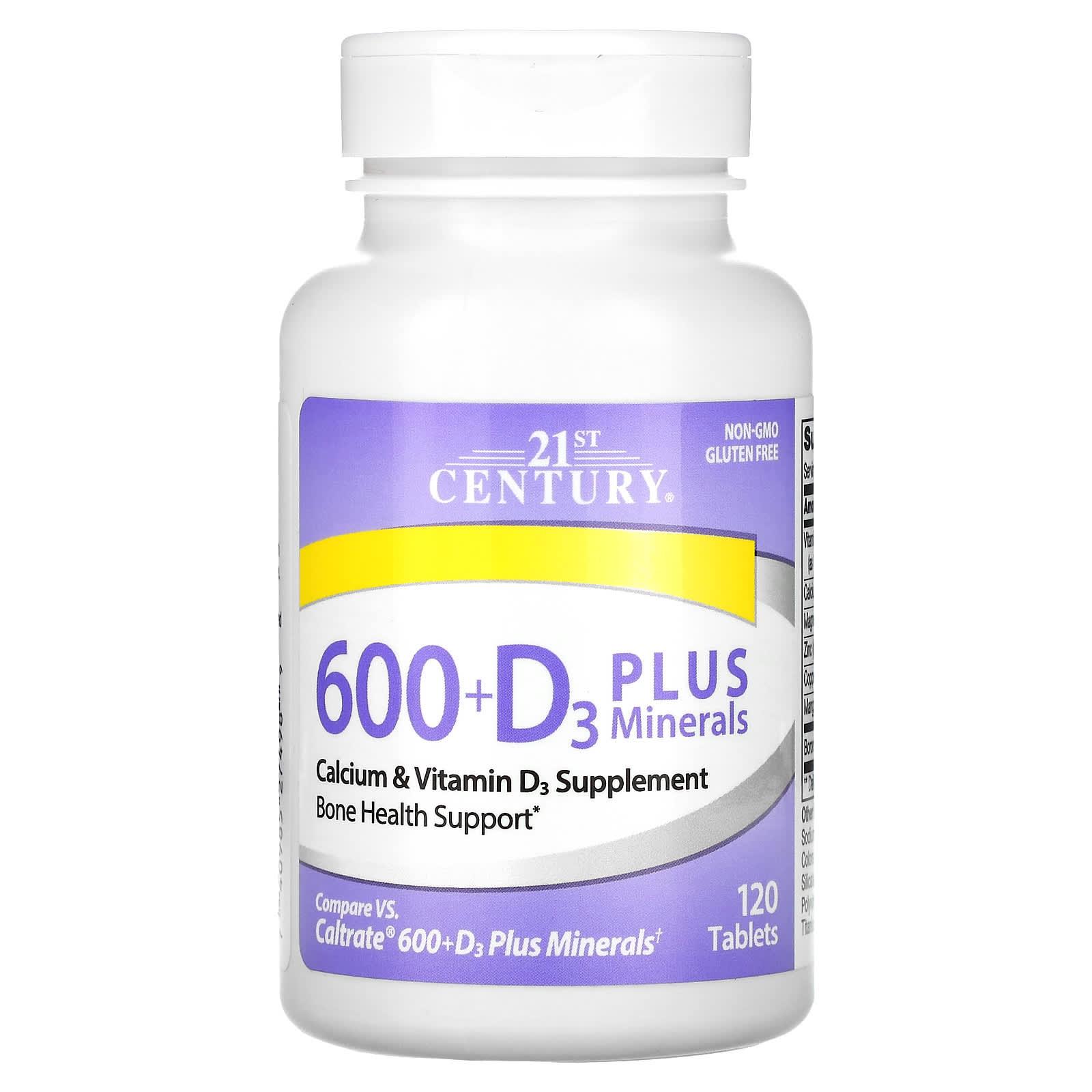 21st Century Calcium 600 D3 vitamin supplements, 120 tablets, dietary mineral and vitamin supplement for bone health.