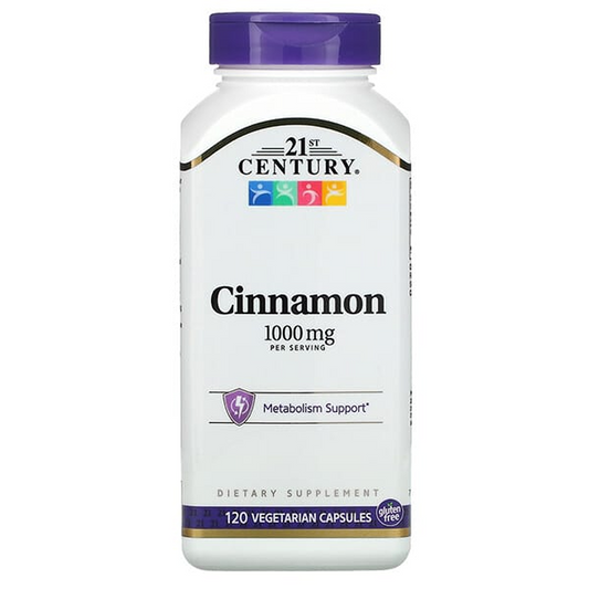 21st Century Cinnamon Vitamin supplement in vegetarian capsules, 1,000 mg, from Pasteur Pharmacy.