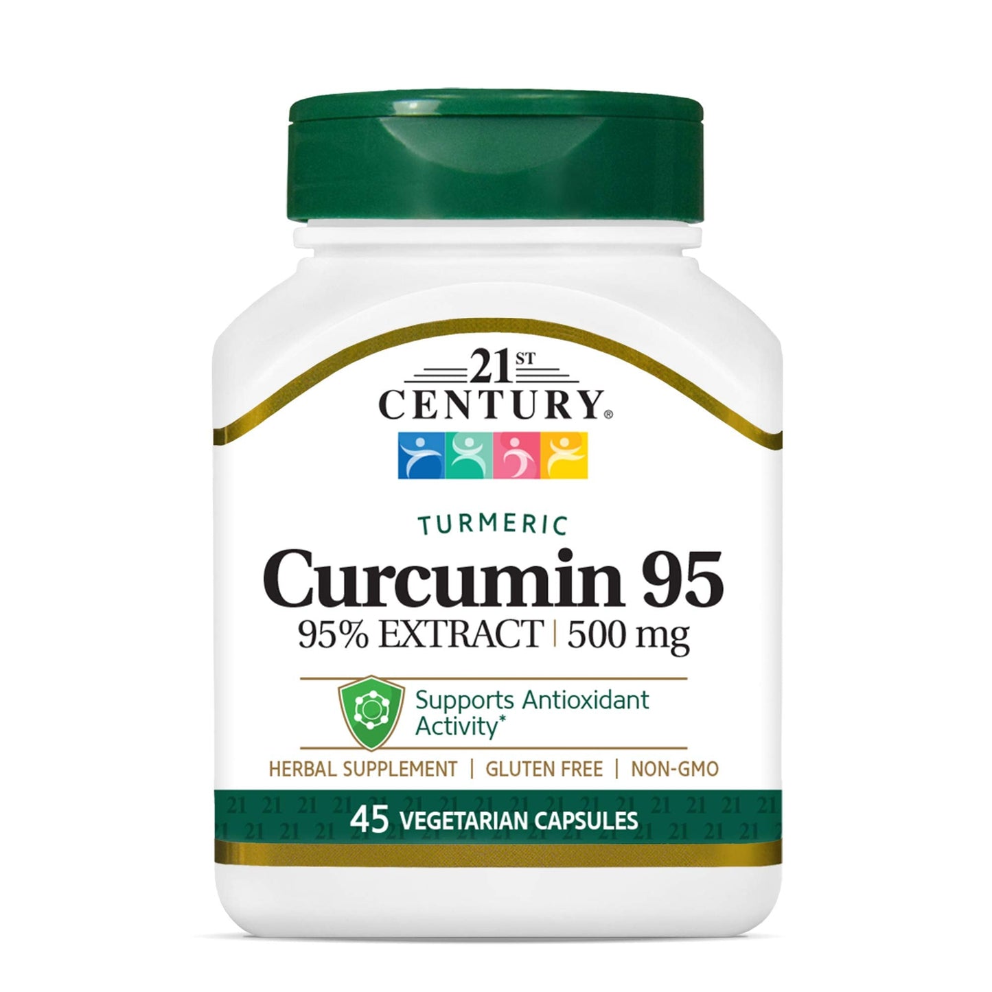 21st Century Curcumin 95 vegetarian capsules, 500 mg supplement bottle showing the product label and capsules inside