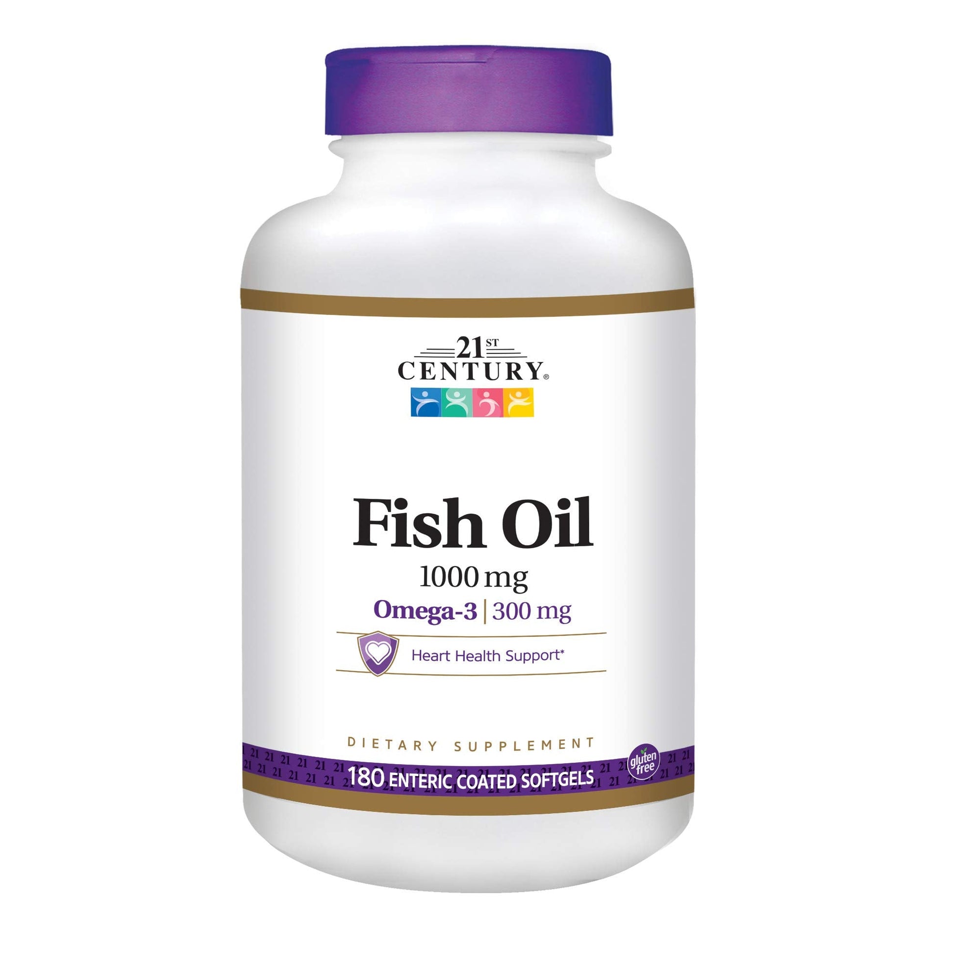 Bottle of 21st Century Fish Oil 1000 Mg enteric coated softgels in a bottle of 180 count, part of vitamins and supplements.