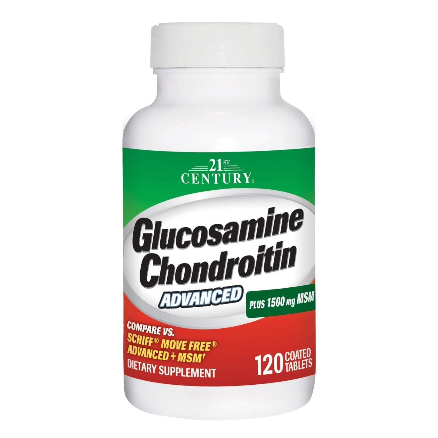 21st Century Glucosamine Chondroitin Advanced with 1500mg MSM vitamin supplement in 120 coated tablets, by Pasteur Pharmacy.