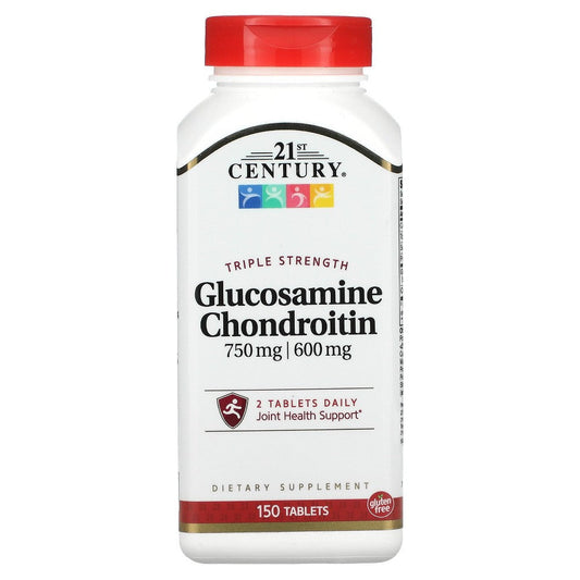 21st Century Glucosamine and Chondroitin triple strength supplement bottles, 150 tablets, for joint health and mobility.