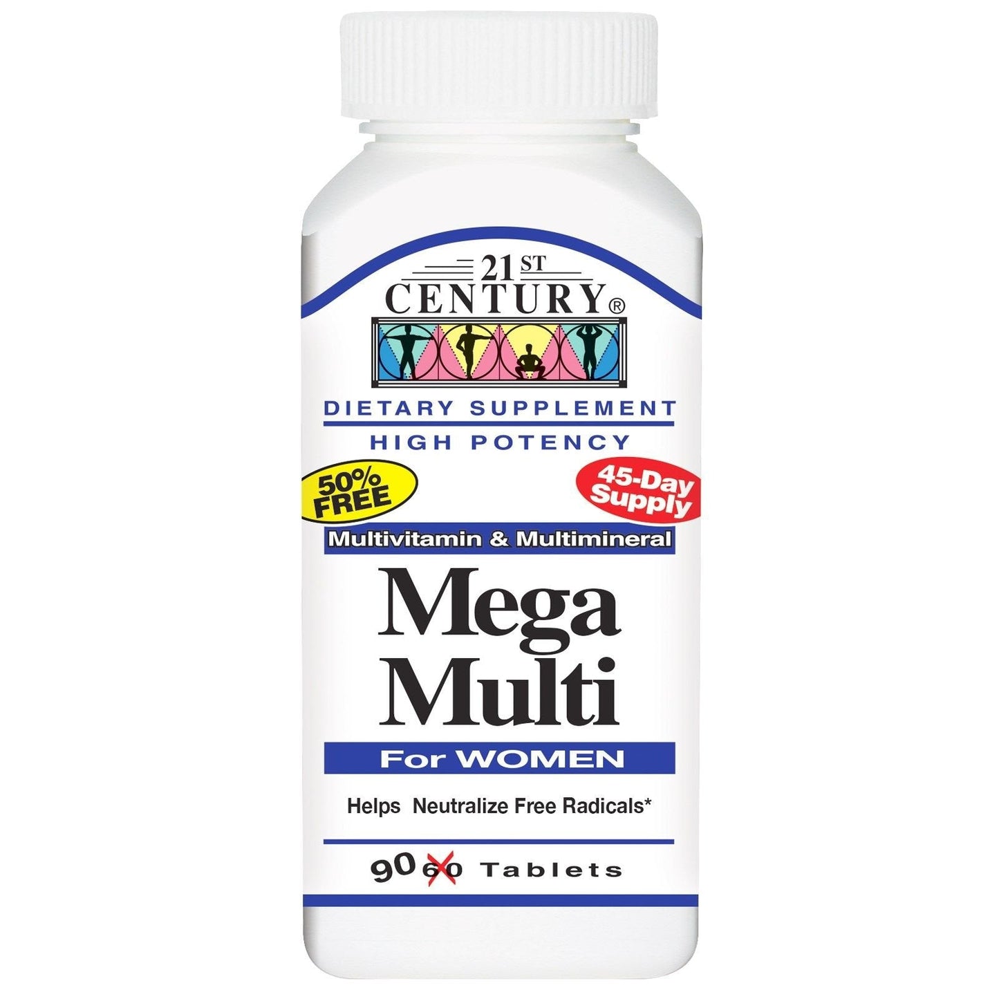 21st Century Mega Multi for Women multivitamin tablets in bottle, dietary supplement for women's health, Pasteur Pharmacy brand