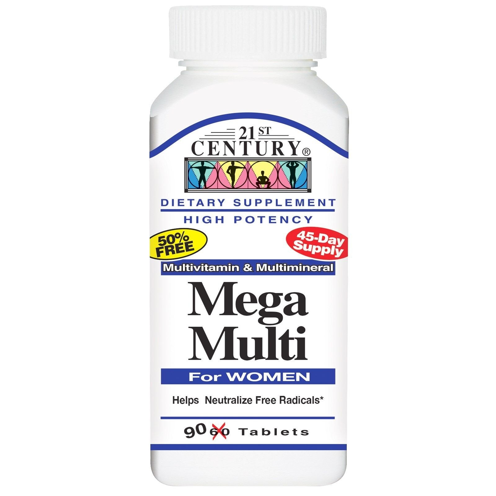 21st Century Mega Multi for Women multivitamin tablets in bottle, dietary supplement for women's health, Pasteur Pharmacy brand