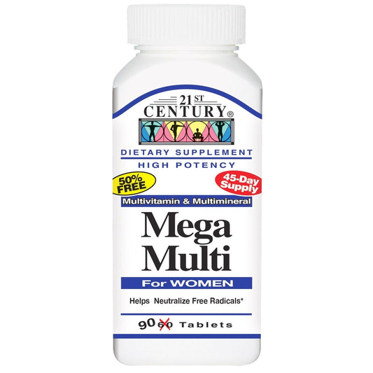 21st Century Mega Multi for Women multivitamin tablets in bottle, dietary supplement for women's health, Pasteur Pharmacy brand
