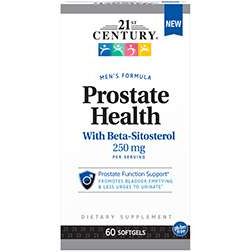 Bottle of 21st Century Prostate Health vitamins with Beta-Sitosterol 125 mg in 60 softgels, supplement for prostate support.