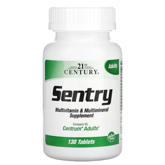 Bottle of 21st Century Sentry adult multivitamin and multimineral supplement with 130 tablets, natural supplement for daily health.