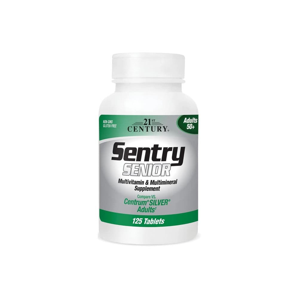 21st Century Sentry Senior multivitamin and multimineral supplement bottle for adults 50+ by Pasteur Pharmacy, 125 tablets.
