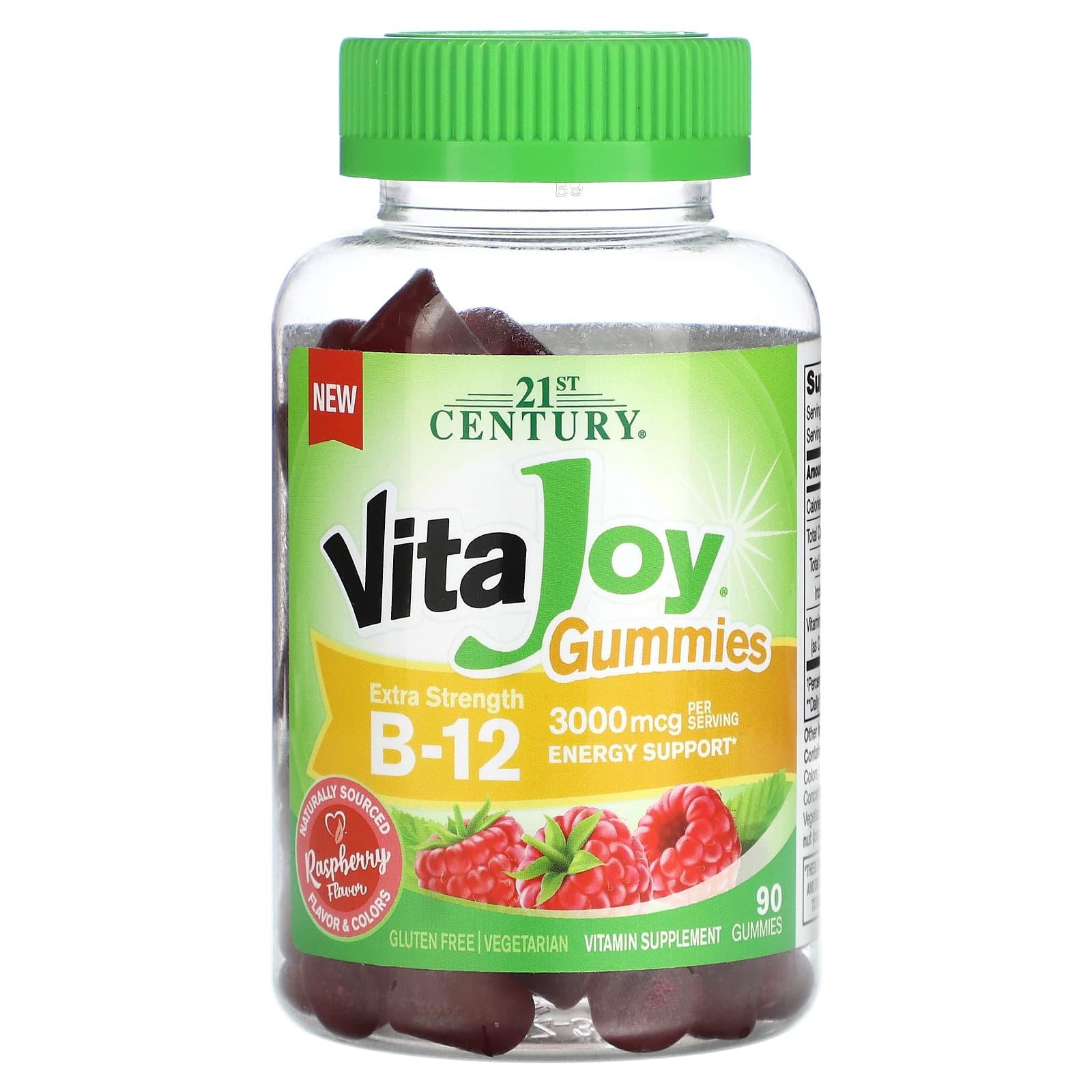 21st Century Vitajoy B-12 Gummies in raspberry flavor, a Pasteur Pharmacy vitamin supplement with extra strength B-12.