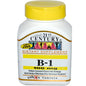 Bottle of 21st Century Vitamin B1 100 mg tablets from Pasteur Pharmacy, showing the supplement tablets in a clear container.