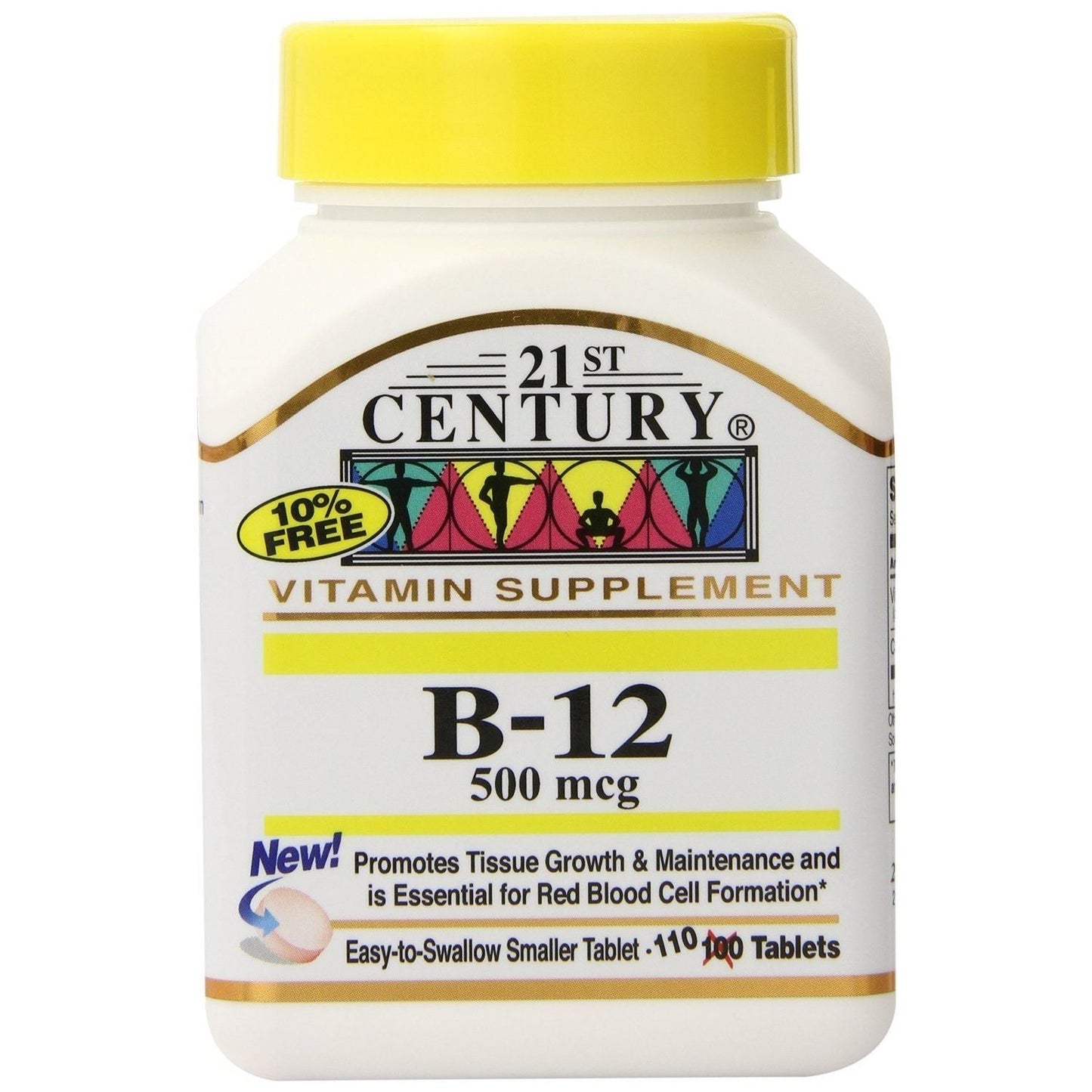 Bottle of 21st Century Vitamin B12 500 mcg tablets by Pasteur Pharmacy, containing 110 dietary supplement tablets.
