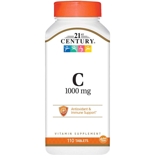Bottle of 21st Century Vitamin C with Rose Hips 1000 mg tablets in a 110-count bottle, from Pasteur Pharmacy Vitamins & Supplements.