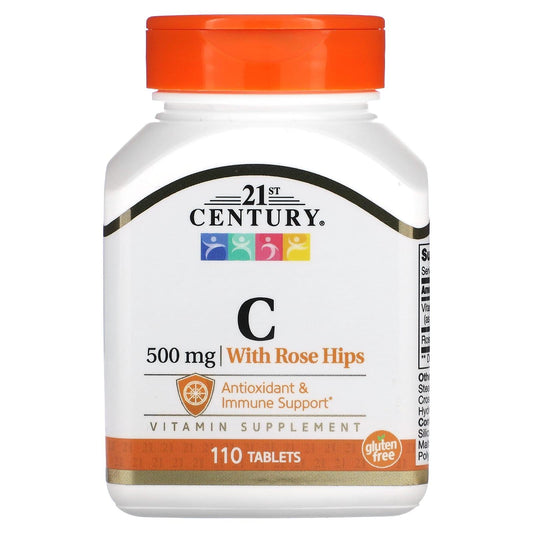 21st Century Vitamin C with Rose Hips 500 Mg tablets in packaging, dietary supplement for immune support and antioxidant benefits
