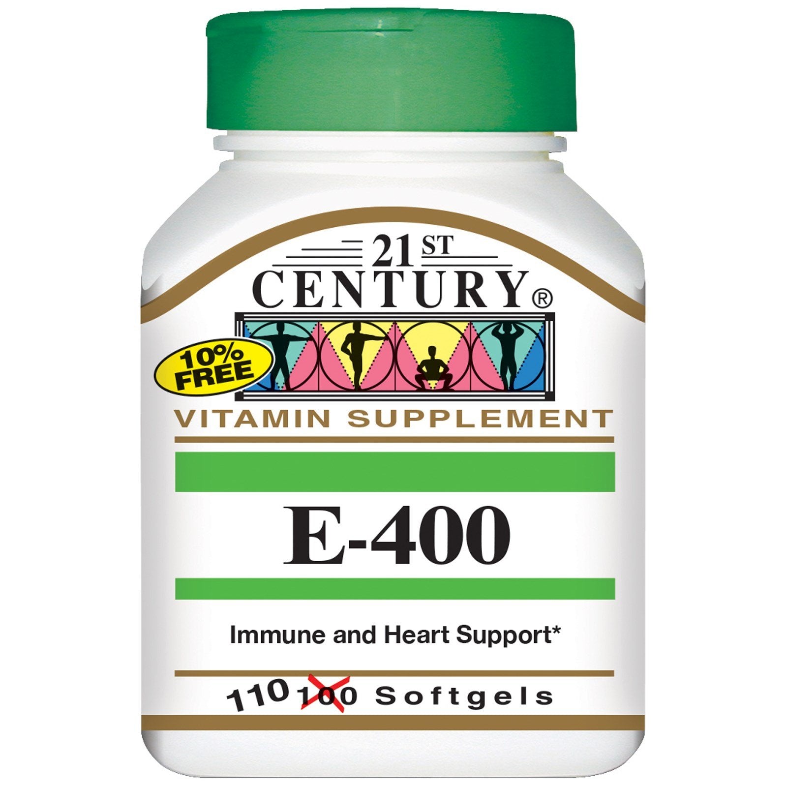 Bottle of 21st Century Vitamin E softgels, 180 mg (400 IU), 110 softgels, dietary supplement for skin and immune support