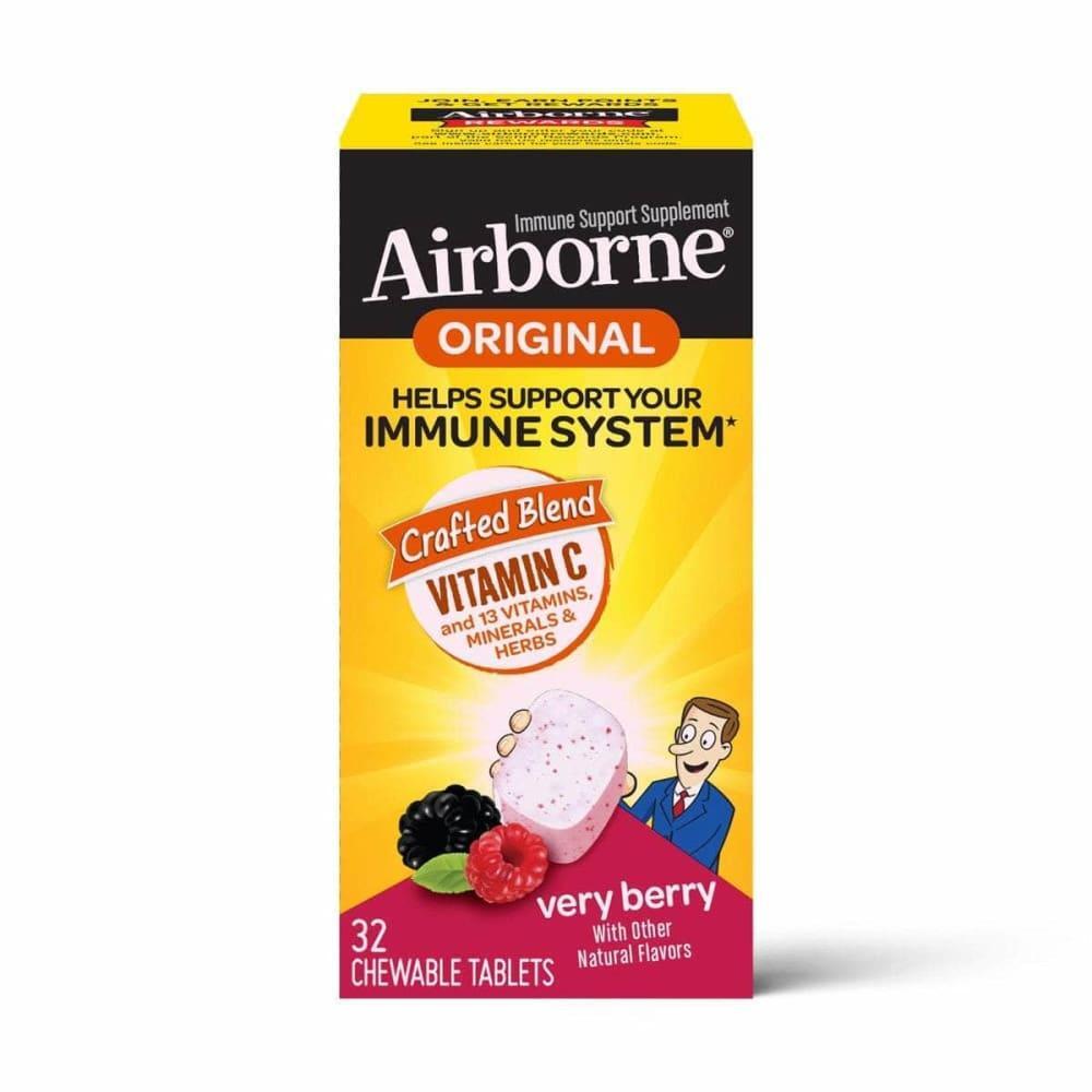 Airborne Kids immune support chewable tablets in very berry flavor, 32-count vitamin supplement for children.