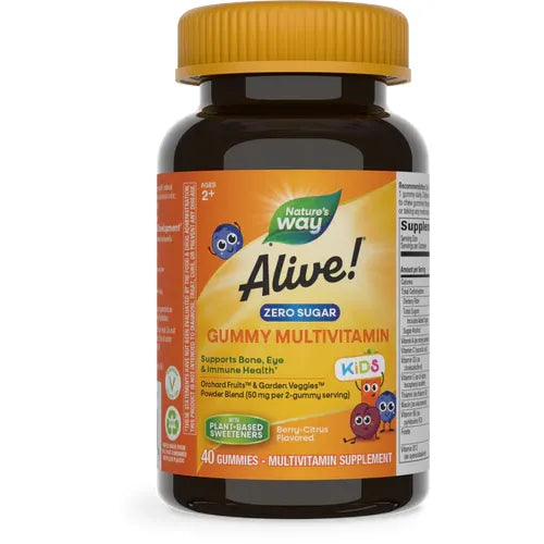 Alive Zero Sugar CW Kids GMM vitamins and supplements bottle from Pasteur Pharmacy, featuring colorful label and child-friendly design.