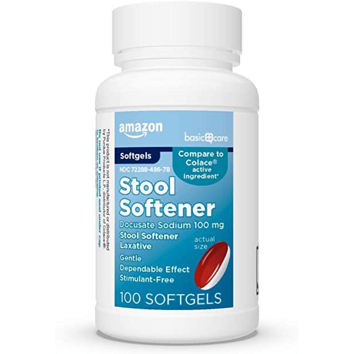 American Health Inc. Docusate Sodium Softgels in a bottle, dietary supplement for bowel health, 100 softgels included.