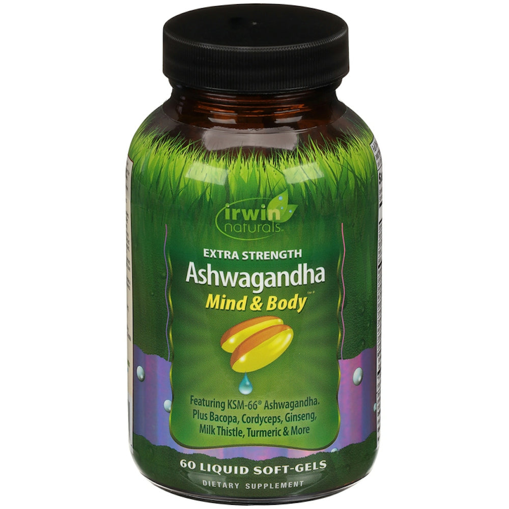 Ashwagandha Mind/Body GC 60 capsules from Pasteur Pharmacy, dietary supplement for stress relief and mental clarity.