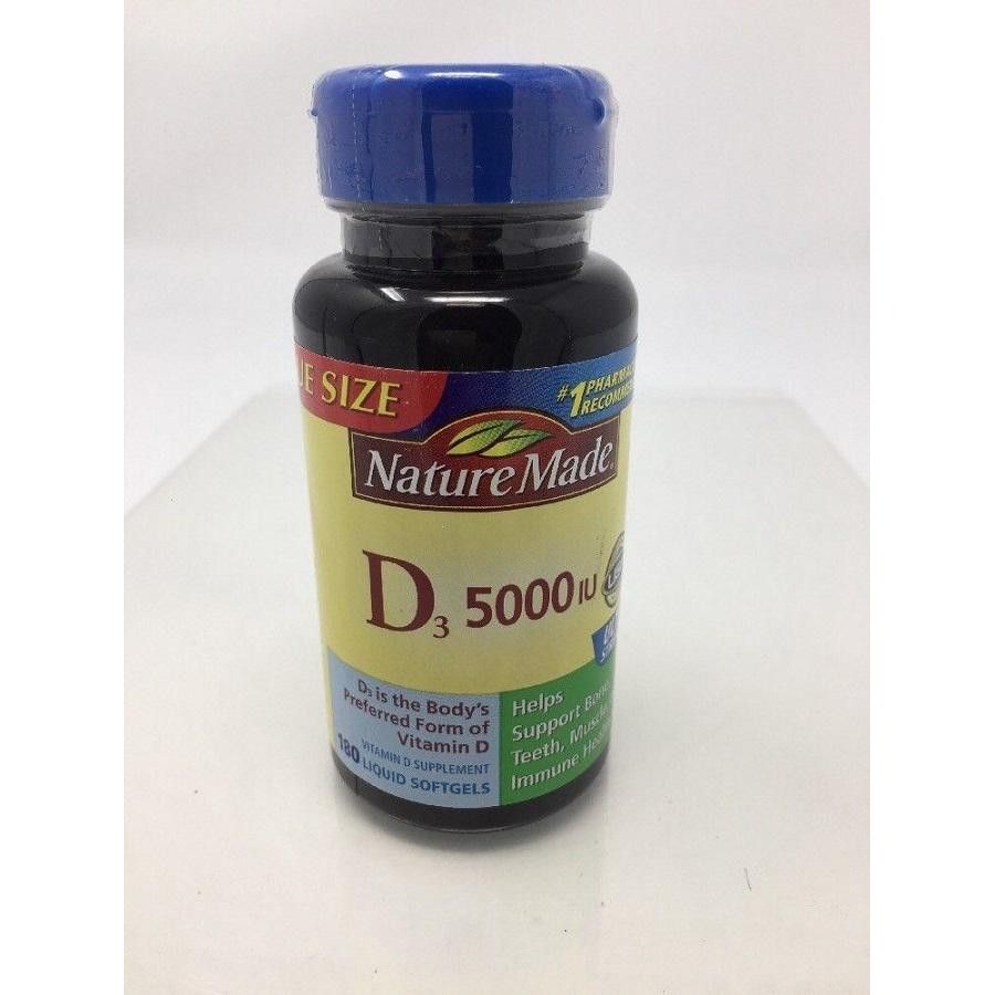 AvKARE Nature Made Ultra Strength Vitamin D3 Softgels 5000 IU in clear softgel capsules, designed for vitamin D supplementation.