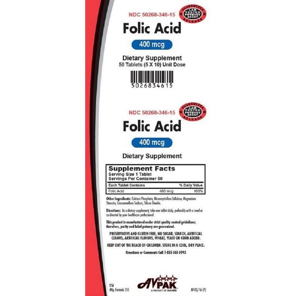Bottle of Avpak Folic Acid Tablets 400 mcg from Pasteur Pharmacy, showing the supplement packaging and label.