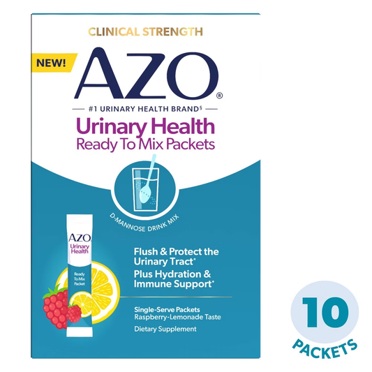 AZO Urinary Health Drink Mix in Raspberry Lemonade flavor, 10-count box, vitamin supplement for urinary health by Pasteur Pharmacy
