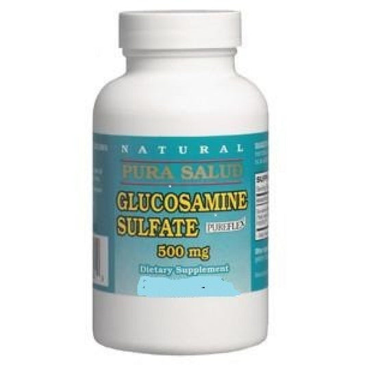 Basic Pura Salud Glucosamine Sulfate 500 Mg vitamins and supplements in 120 capsules, designed to support joint health.