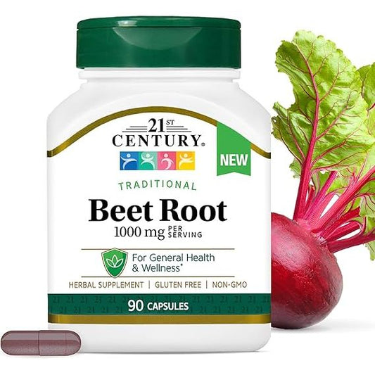 Beet Root 1000 mg capsules by Pasteur Pharmacy, dietary supplement in a bottle with 90 capsules for health support.