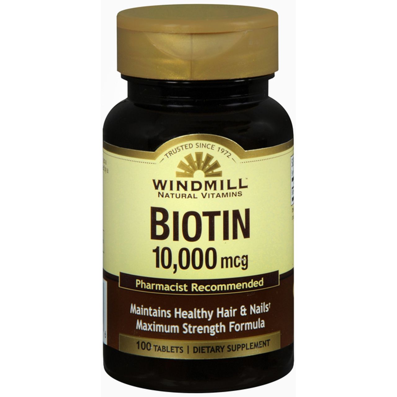 Biotin 10,000 mcg tablets from Pasteur Pharmacy, vitamin supplement bottle with 100 tablets for healthy hair and skin.