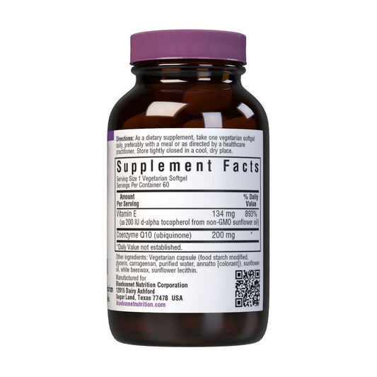 BlueBonnet CoQ-10 200 mg vegetarian softgels in bottle, dietary supplement for energy and antioxidant support