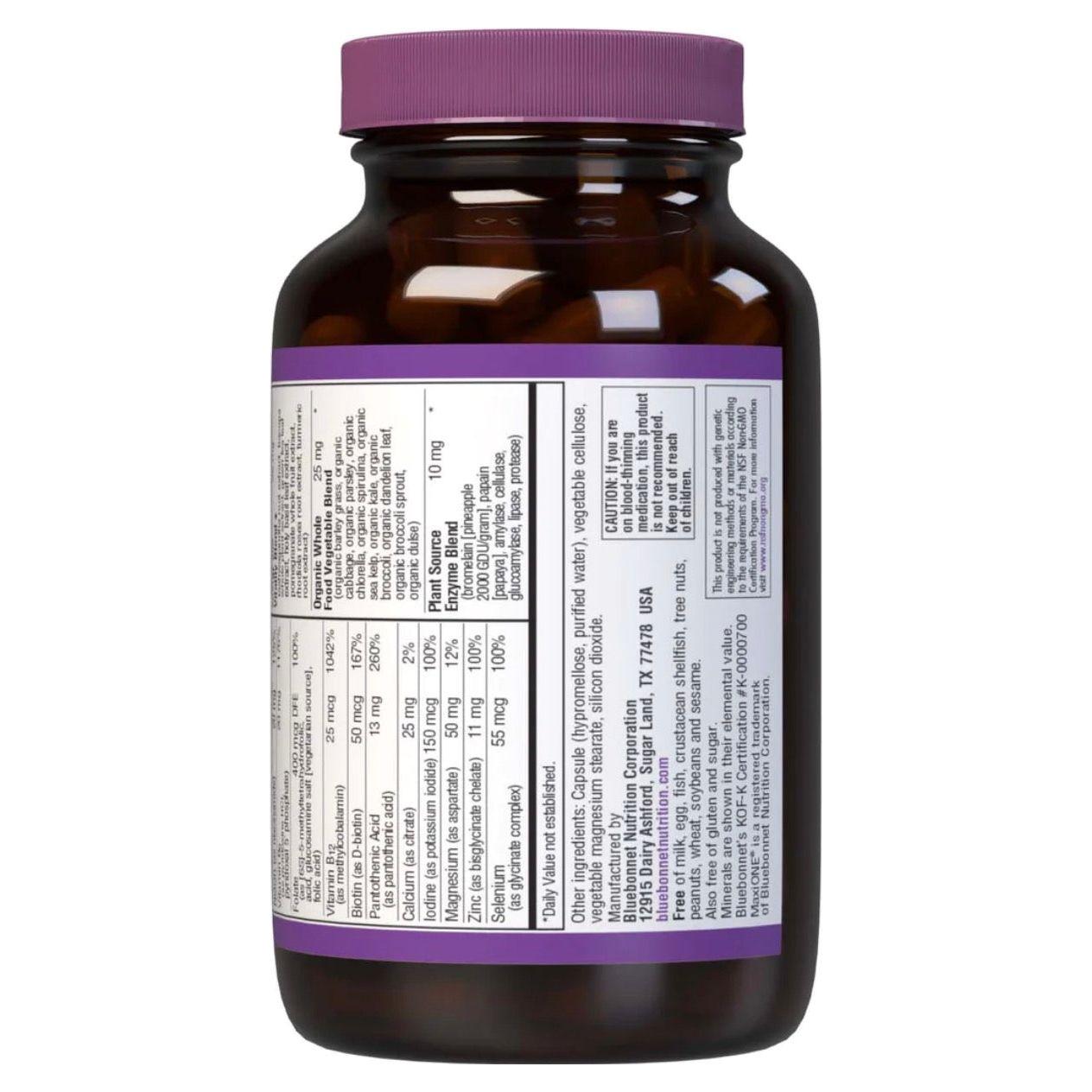 Bluebonnet Nutrition Maxi One Iron Free Formula vitamin supplement in a bottle of 60 caplets, designed for daily nutritional support.