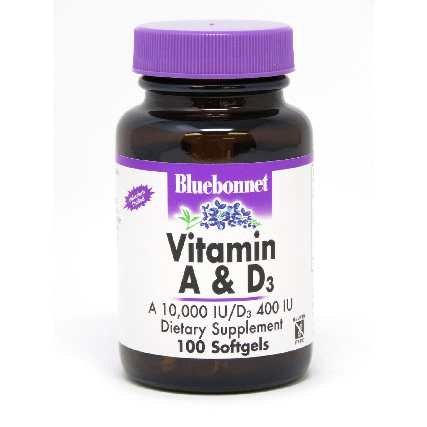 Bluebonnet Vitamin A&D softgel bottle from Pasteur Pharmacy, containing 100 vitamins and supplements for immune health.