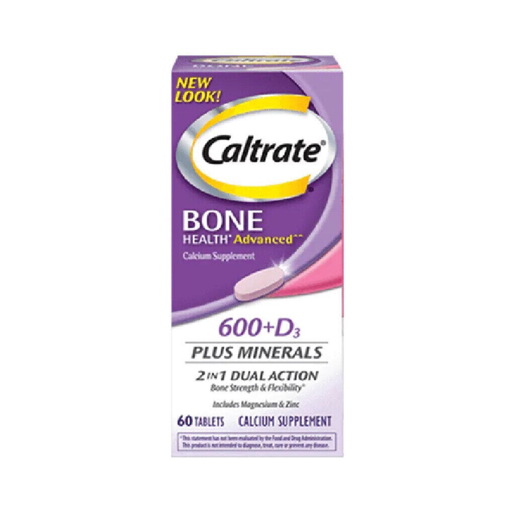 Caltrate 600+D3 Plus Minerals bone health supplement bottles with 60 tablets from Pasteur Pharmacy, vitamin and supplement product image