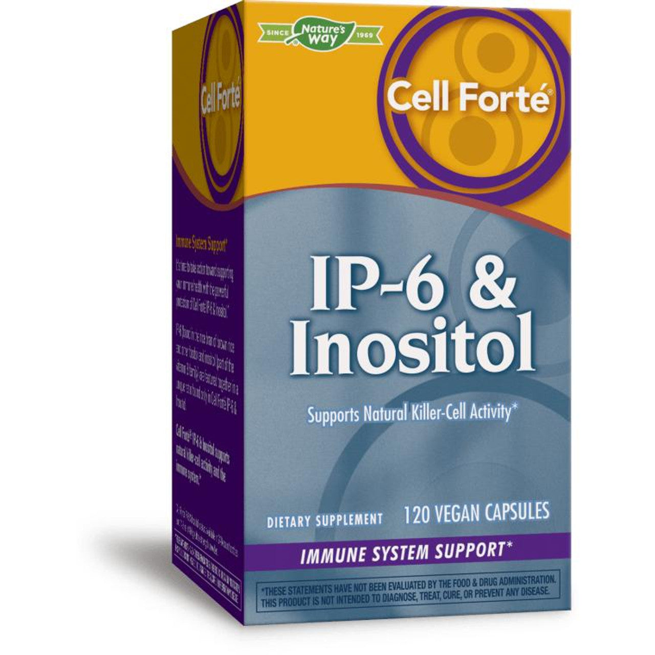 Cell Forte IP-6 Inositol supplement bottle from Pasteur Pharmacy, containing 120 vitamins and supplements for immune support.