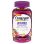 Centrum Women multivitamin gummies in assorted fruit flavors, supporting energy, immunity, and beauty, displayed in a bottle.