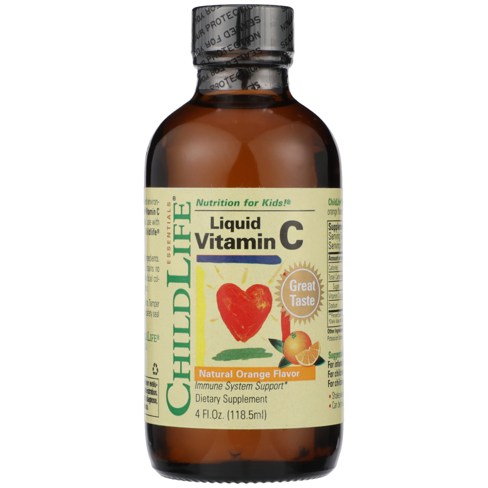 ChildLife Essentials Liquid Vitamin C in natural orange flavor, 4 fl oz bottle, dietary supplement for children.